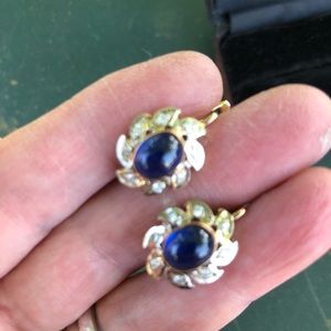 New yellow gold cabochon sapphire/ diamond earrings 585/14K